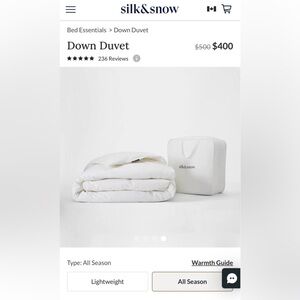 $452 Silk&Snow New! Down Duvet - King/Cal King - All Season